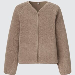 Uniqlo tan brown pile lined full zipped jacket size small